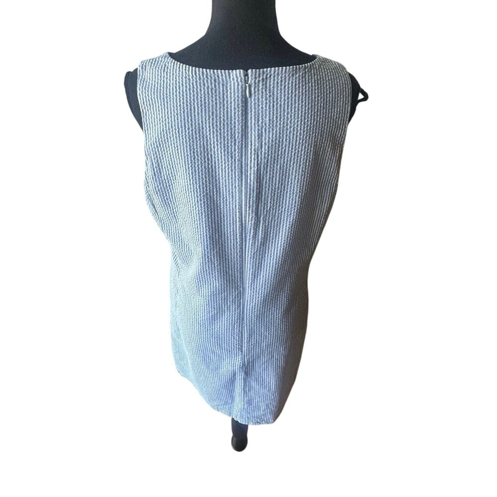 Anne Klein Seersucker Shift Dress 12 Blue White Keyhole Classic Chic Style - Picture 4 of 8